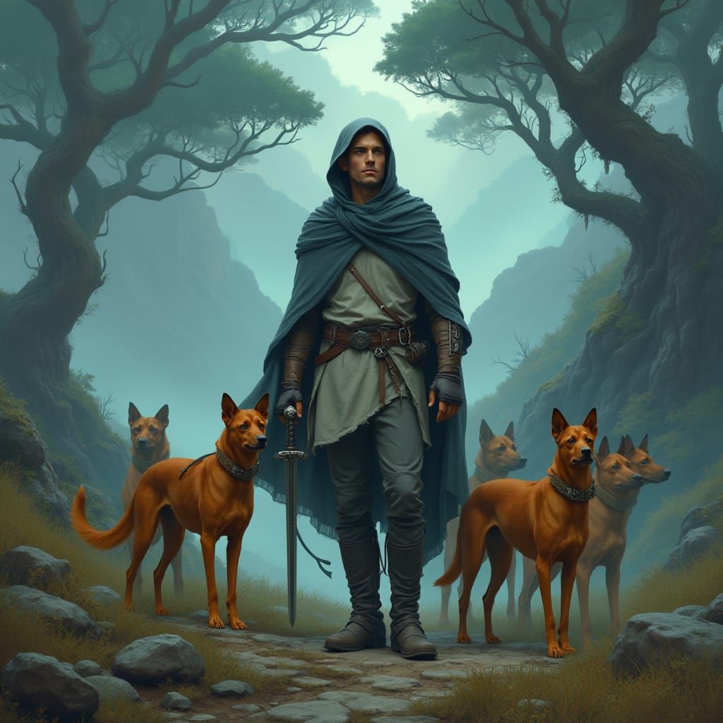 Man in Mystical Landscape with Alien Vegetation and Blink Do...