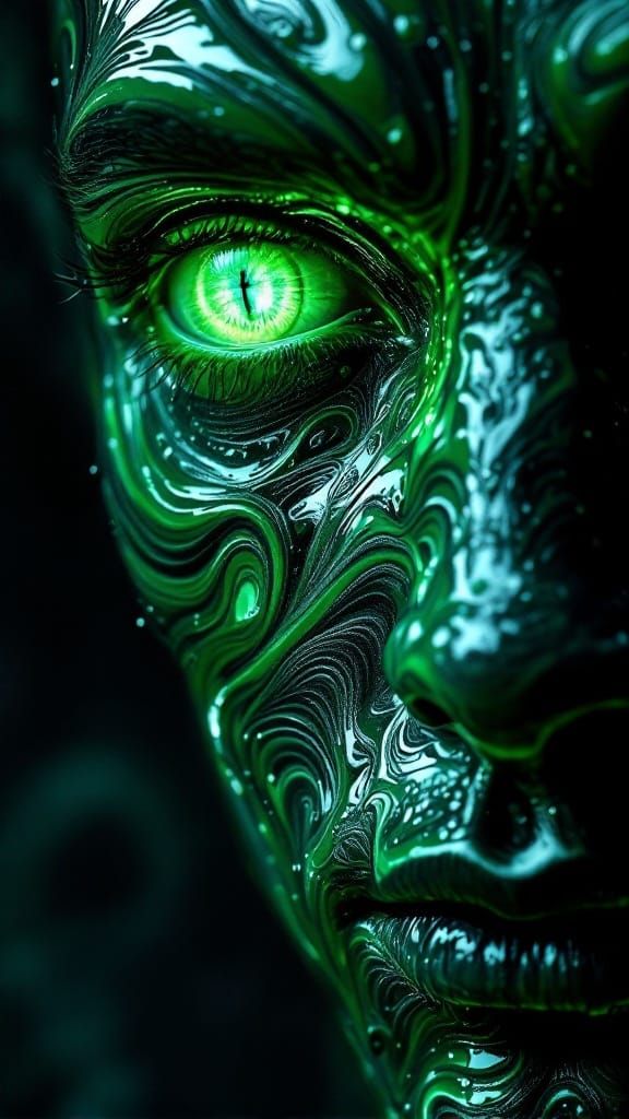 Surreal Liquid Skin Portrait as Oil Painting