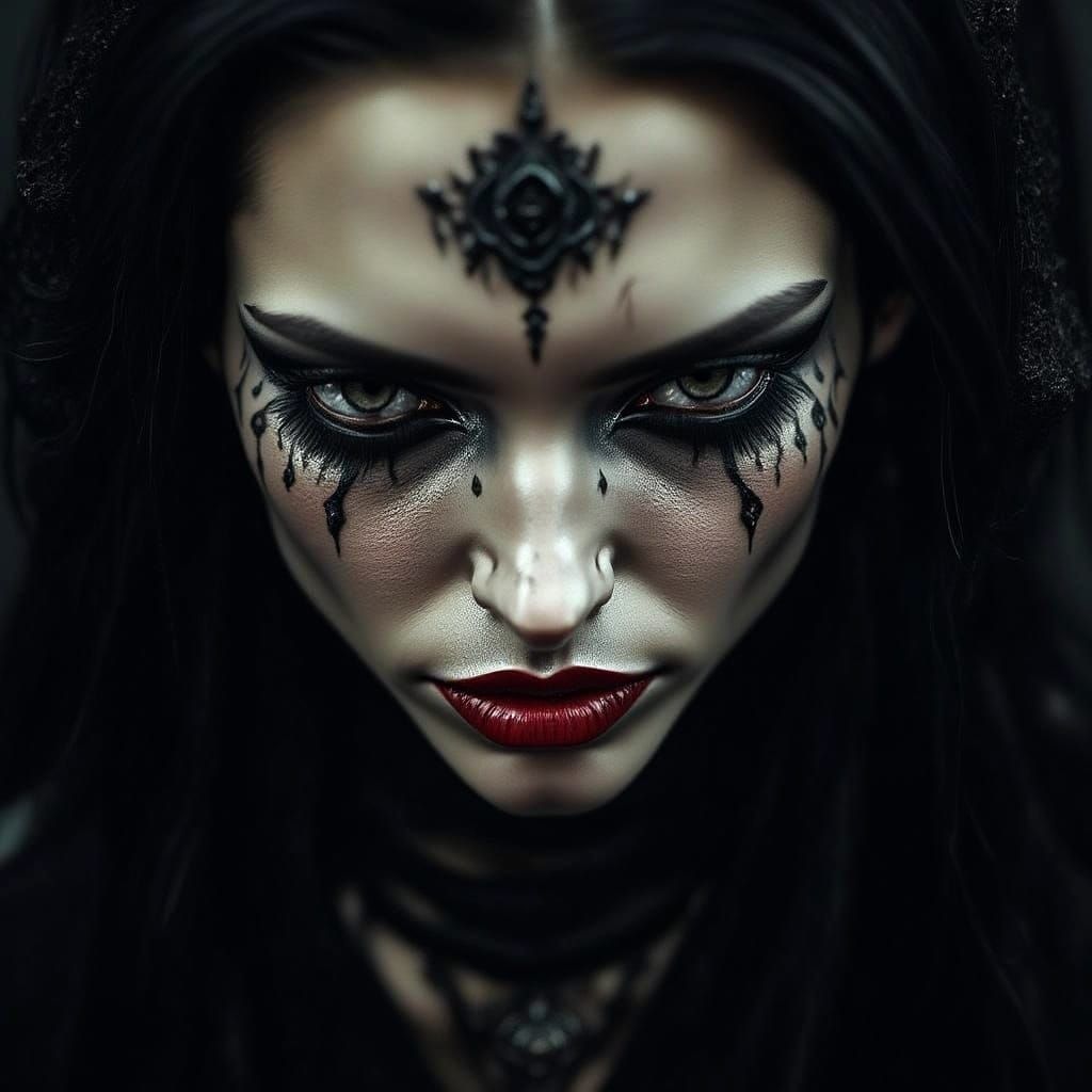 Gothic Portrait of a Sad Woman with Tattoos