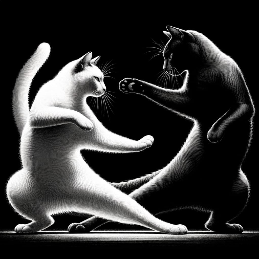 Siamese Cats Practicing Tai Chi in Ink Style