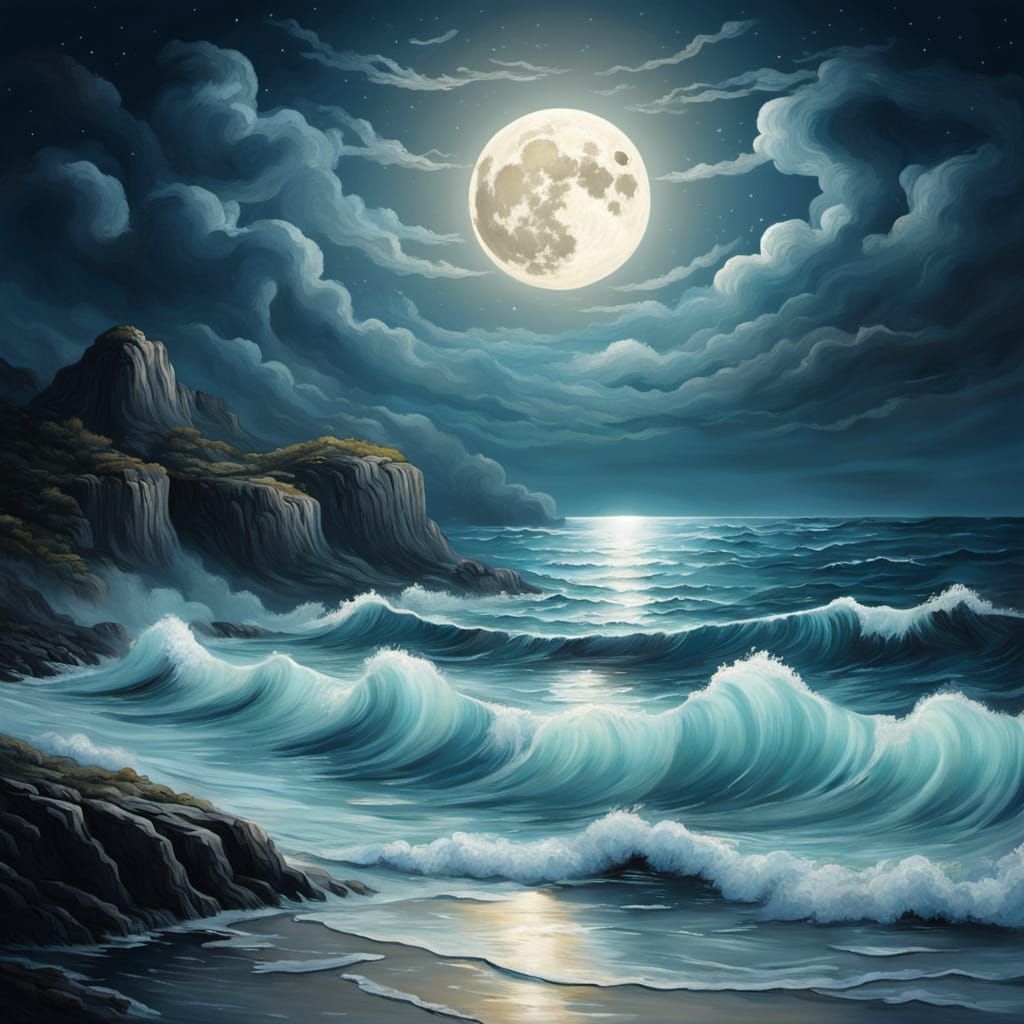 Surreal Full Moon Illuminates Glowing Ocean