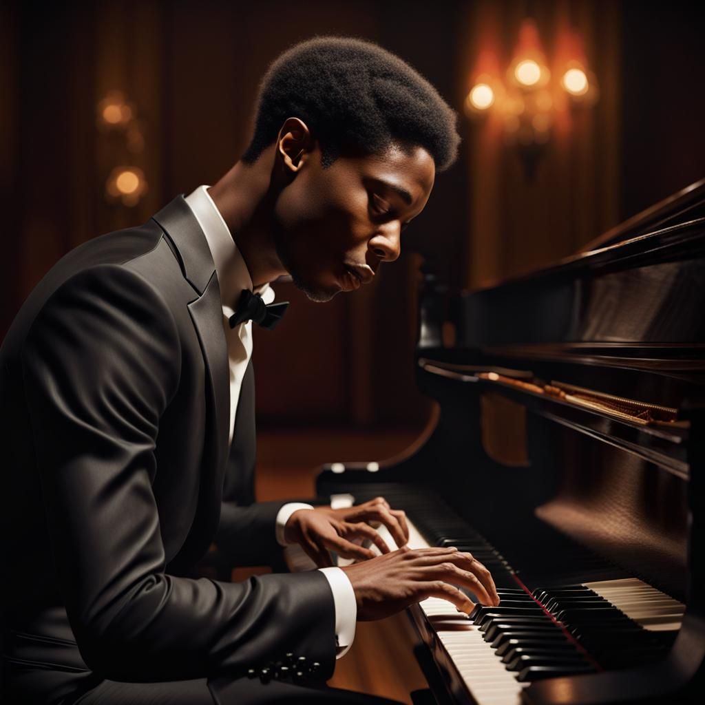 Passionate Black Pianist Portrait in Oil Painting Style