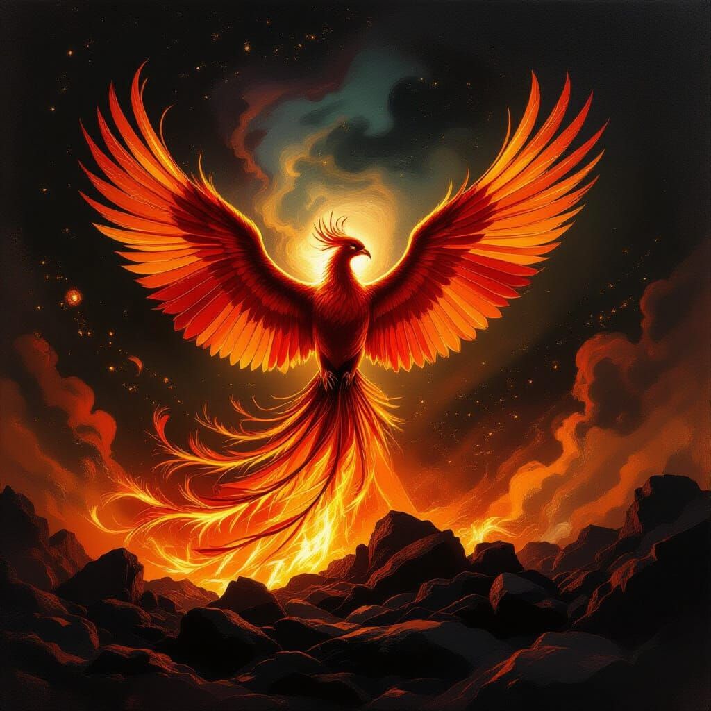 Majestic Phoenix Rises from Ashes in Cosmic Nebula