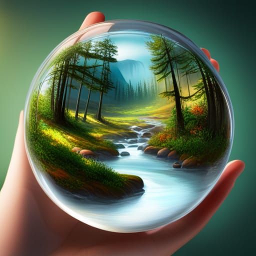 Glass Ball with Landscapes Digital Painting