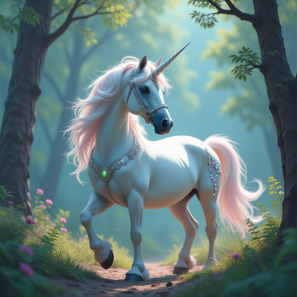 Majestic Unicorn in Whimsical Forest