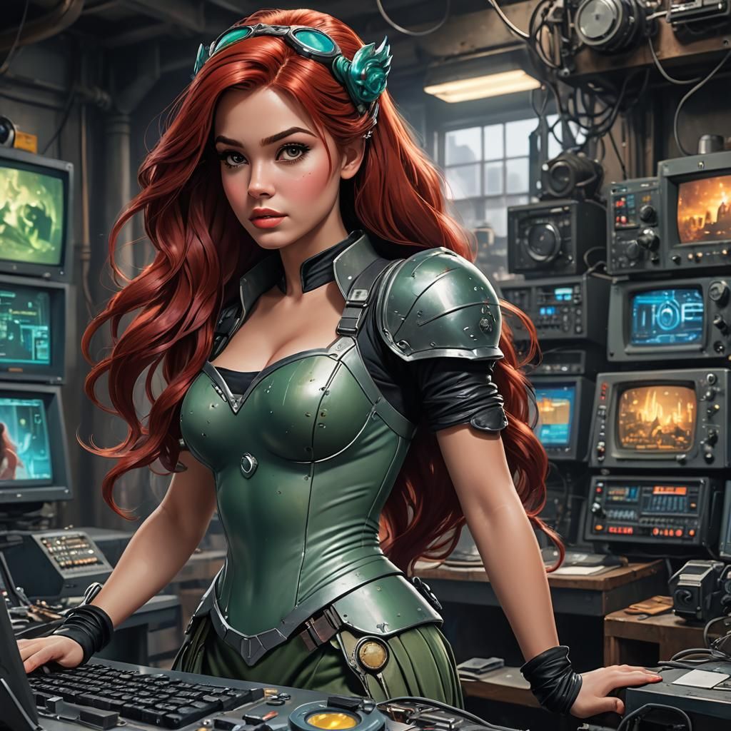 Ariel in Post-Apocalyptic Tech Lab, Acrylic Painting