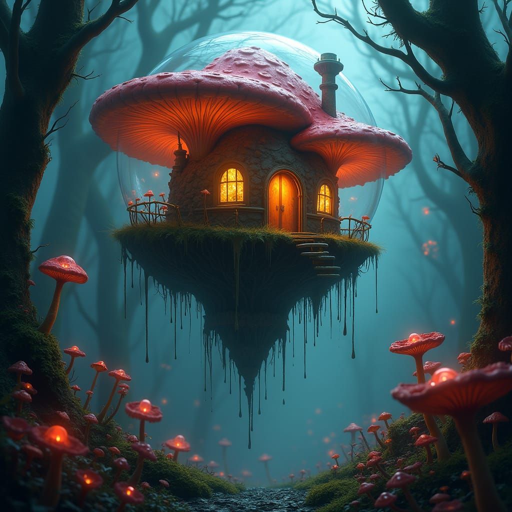 Decaying Fairy Mushroom House in Dark Fantasy Style