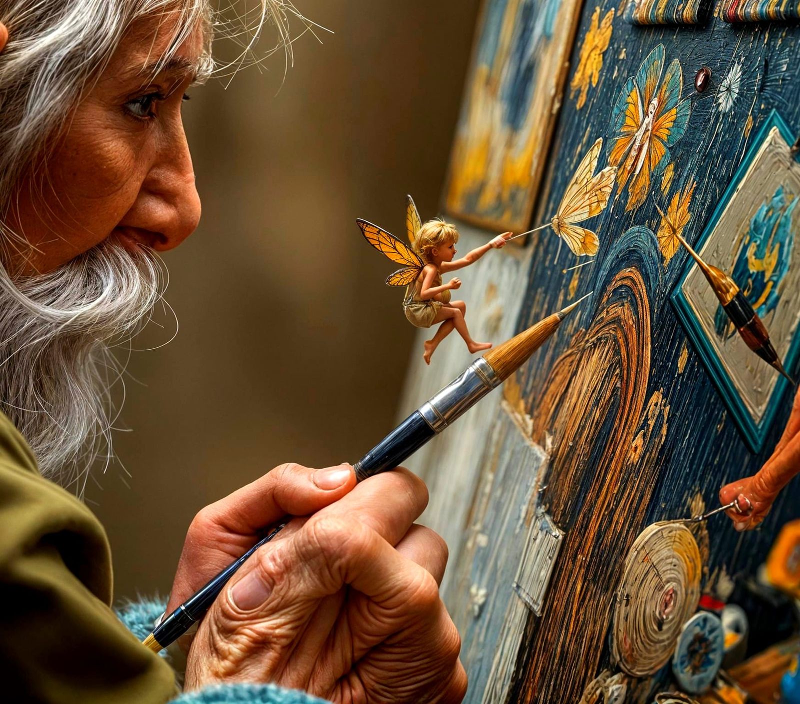 Hyperrealistic Painting: Artist Guided by Fairy