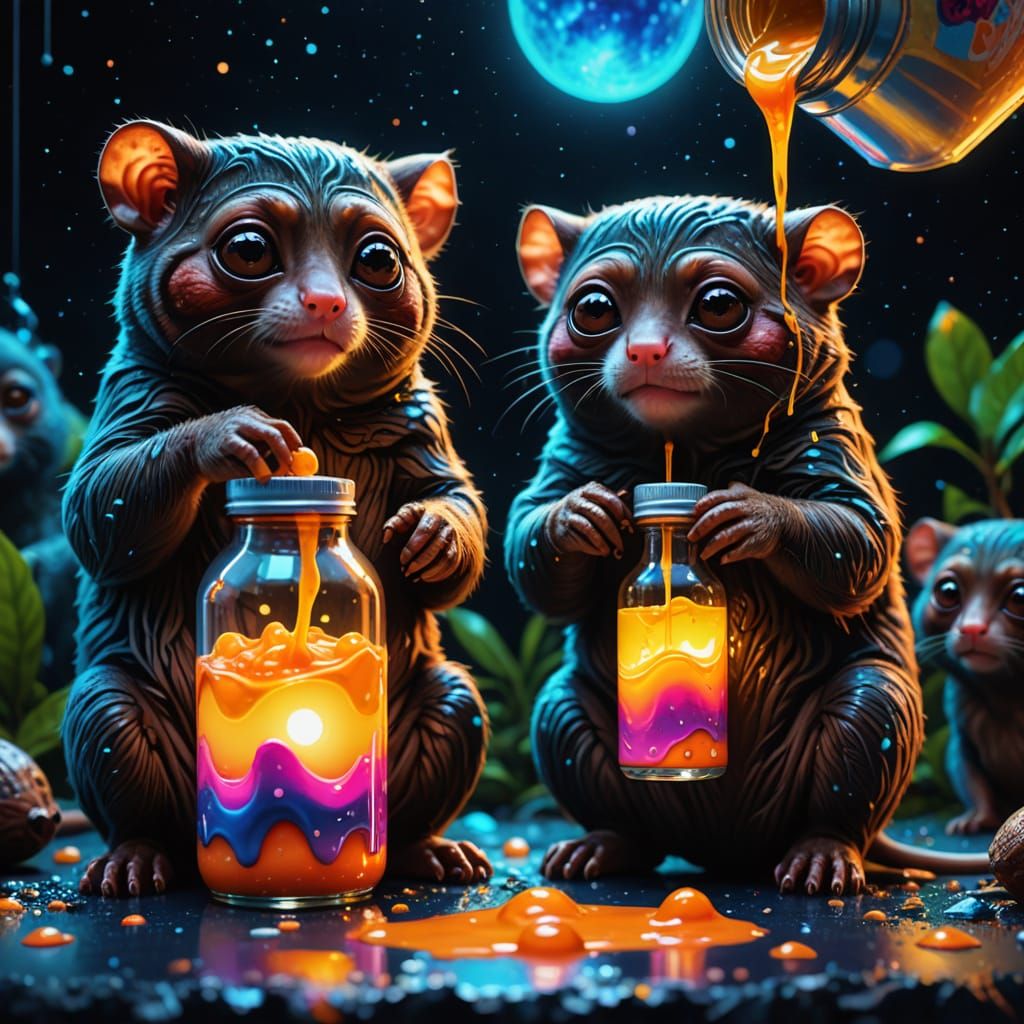 Tarsiers in Vibrant Graffiti Surrealism