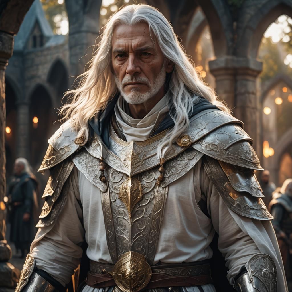 Mystical Medieval Priest in Silver Armor