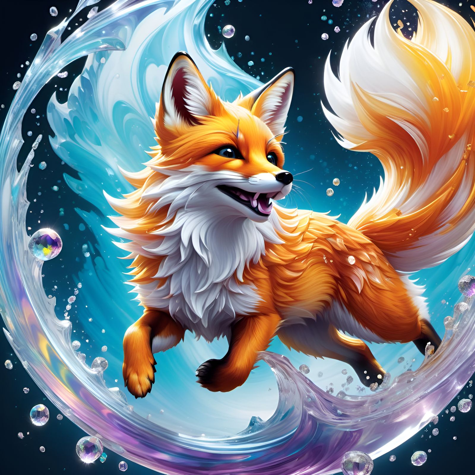 Playful Crystalline Fox in Action Painting Style