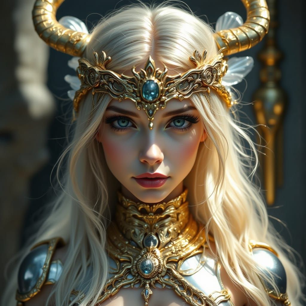 Elegant Armored Fantasy Portrait in Photorealistic Style