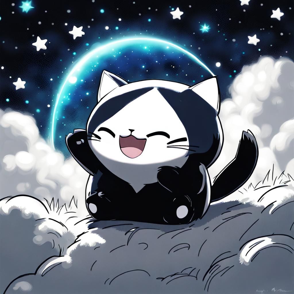 Black and White Cat in Galaxy, Digital Art