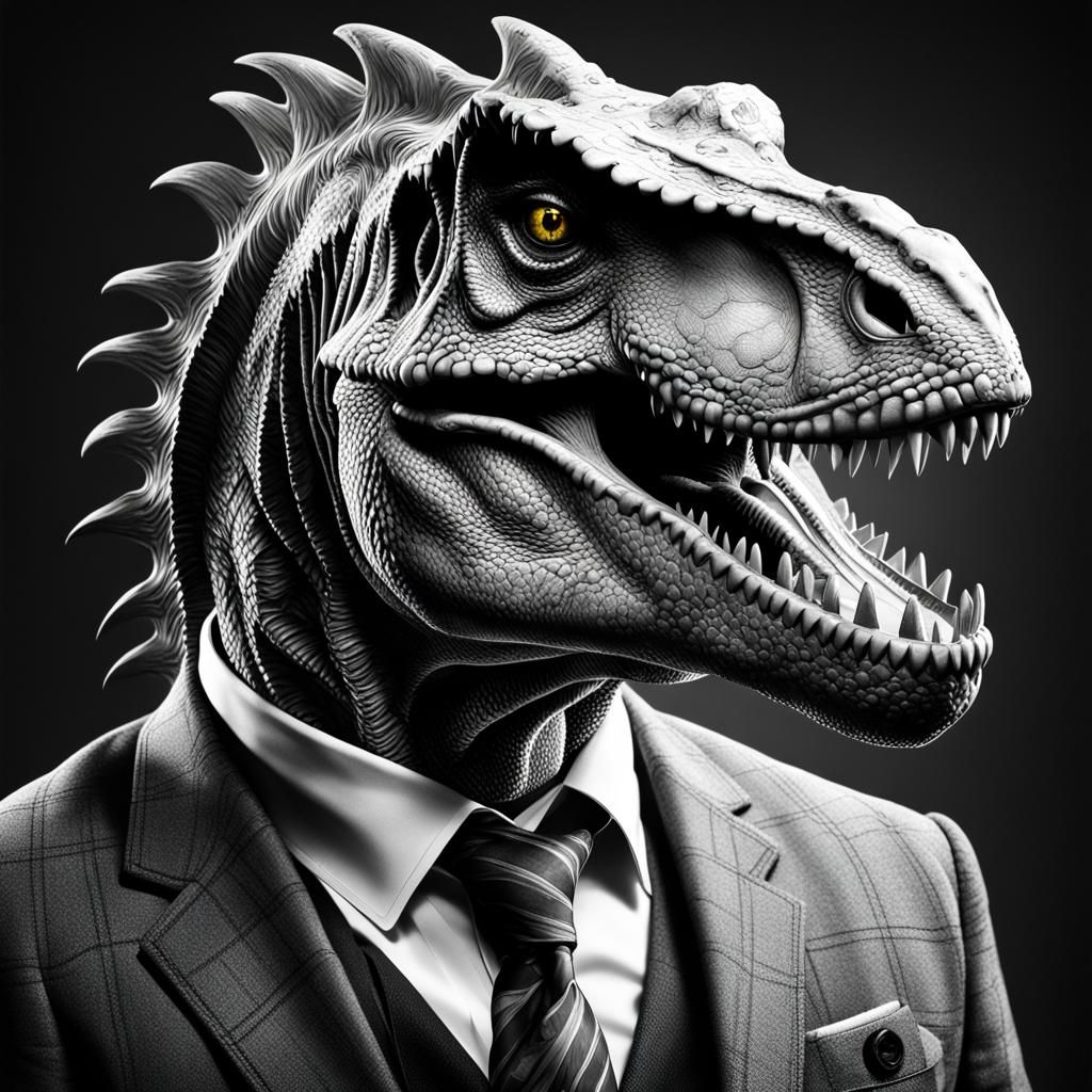 Hyperrealistic Dinosaur Portrait in Black and White