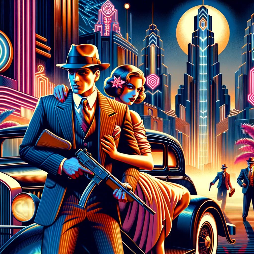 Art Deco Gangster and Glamorous Woman in 3D