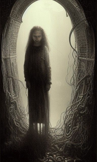 Gothic Horror: Blind Girl Surrounded by Tentacles
