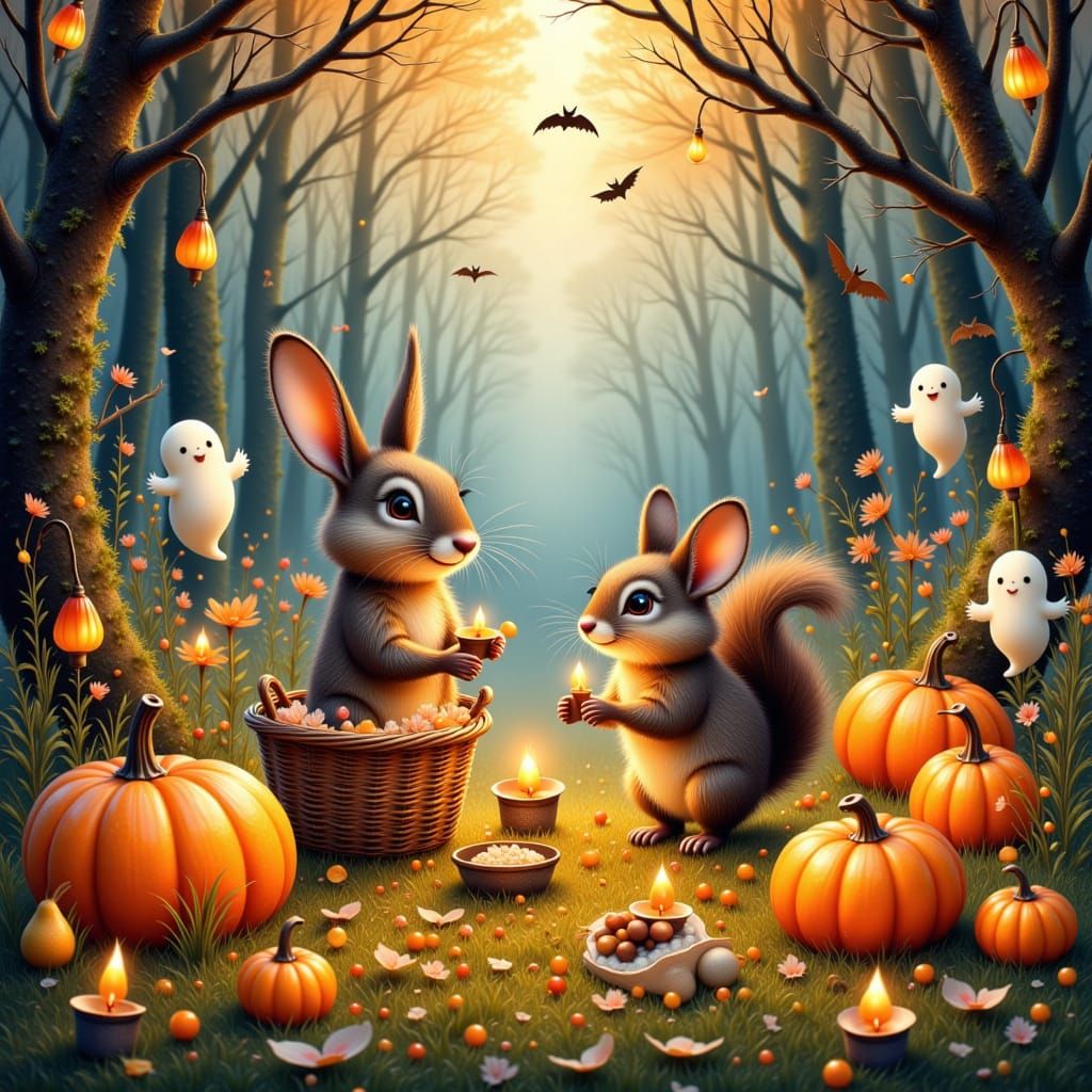 Magical Halloween Forest Party with Cute Animals