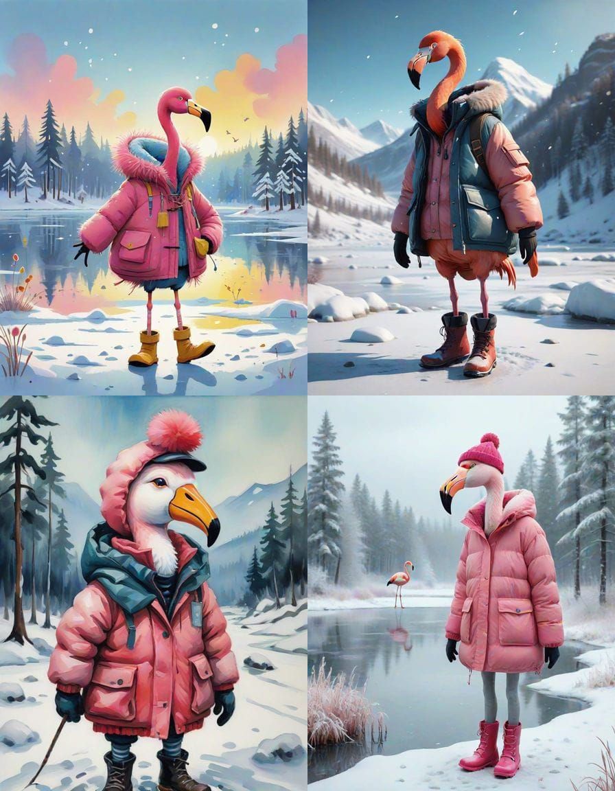 Frosty the Flamingo in Winter Wonderland