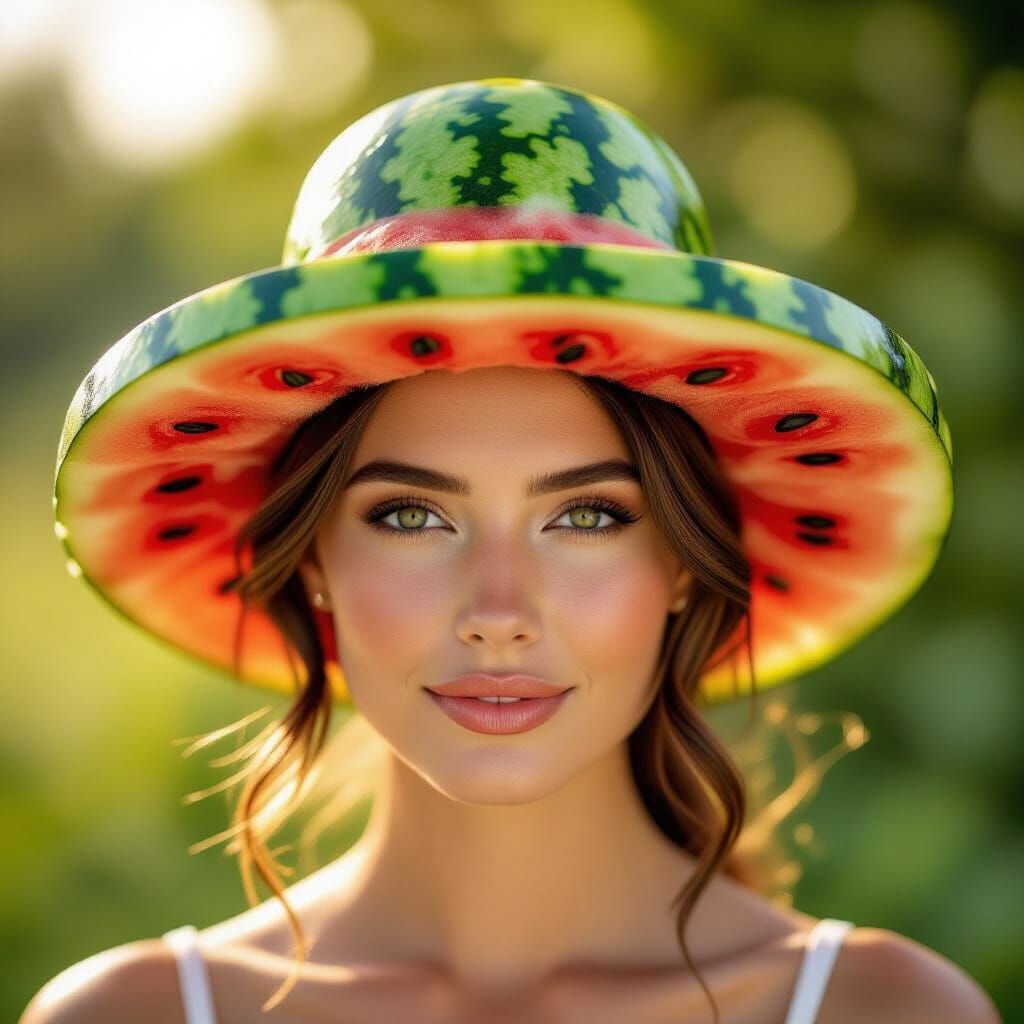 Woman with Intricate Watermelon Slice Hat
