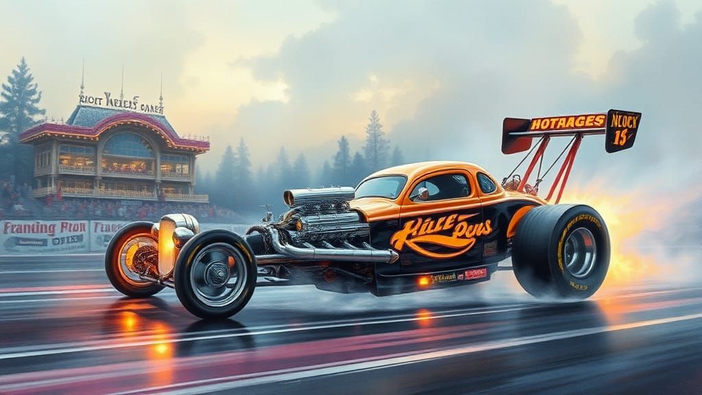 NHRA Gasser Hot Rod in Watercolour Style