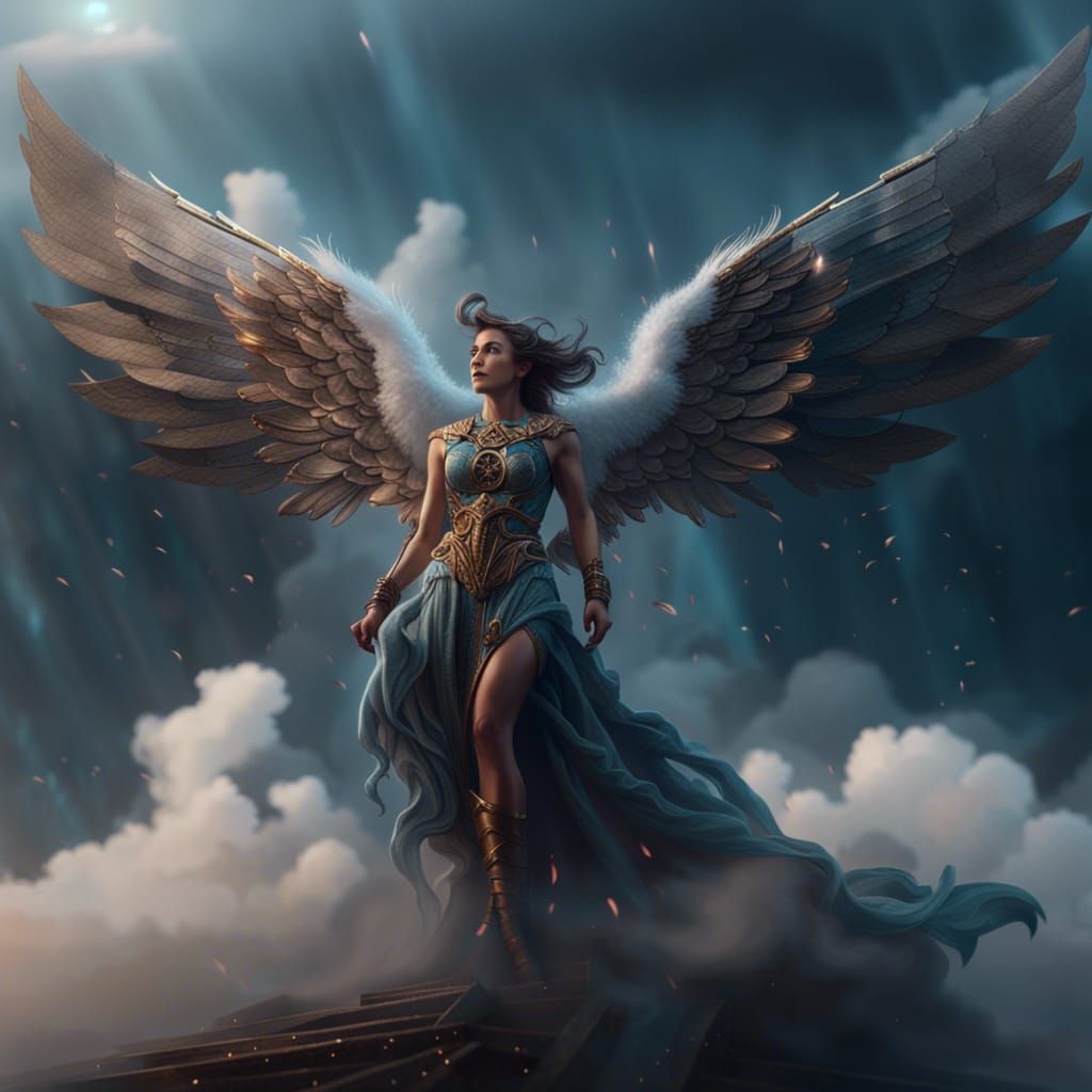 Winged Woman in Clouds: Fantasy Concept Art