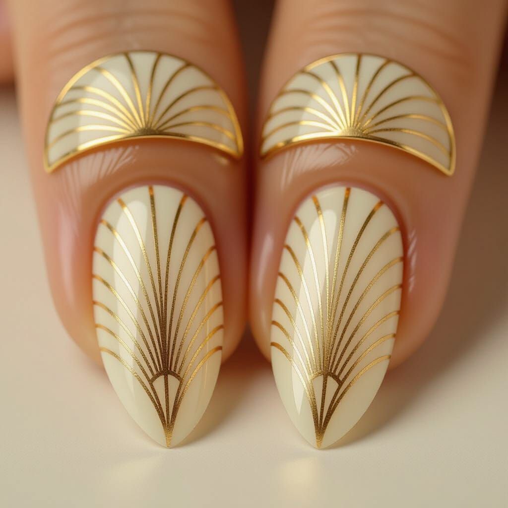Art Deco Nail Design with Golden Arches