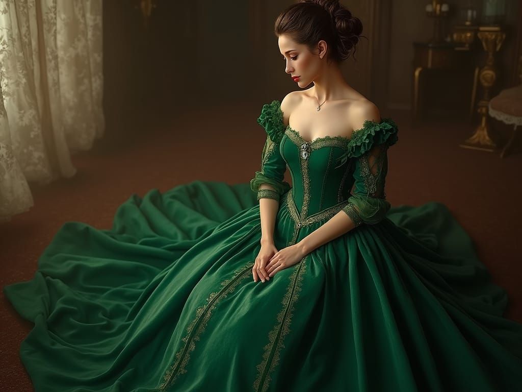 Scarlett O'Hara in Green Velvet Gown, Painterly Realism