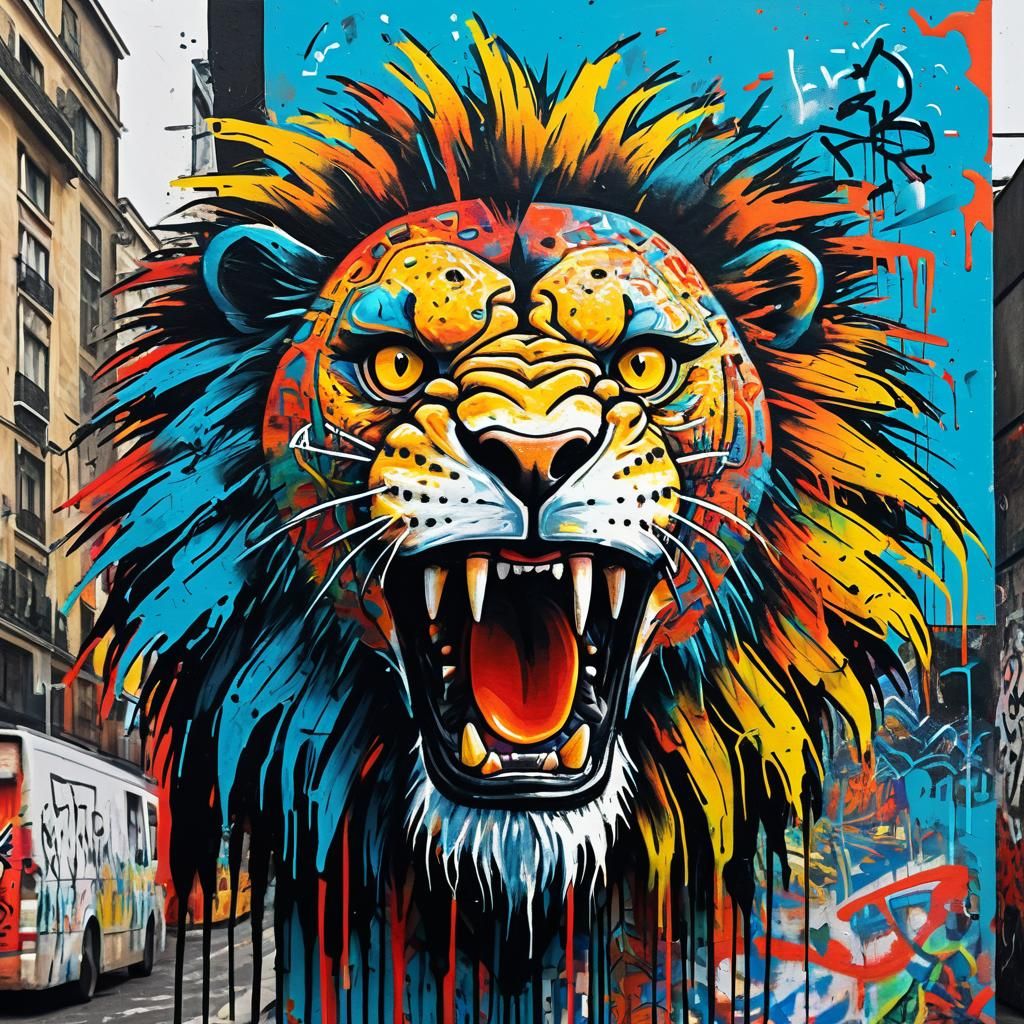 Roaring Lion-Eagle Chimera in Graffiti Art Style