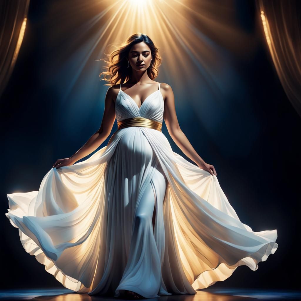 Pregnant Girl on Stage in Hyper-Realistic Art