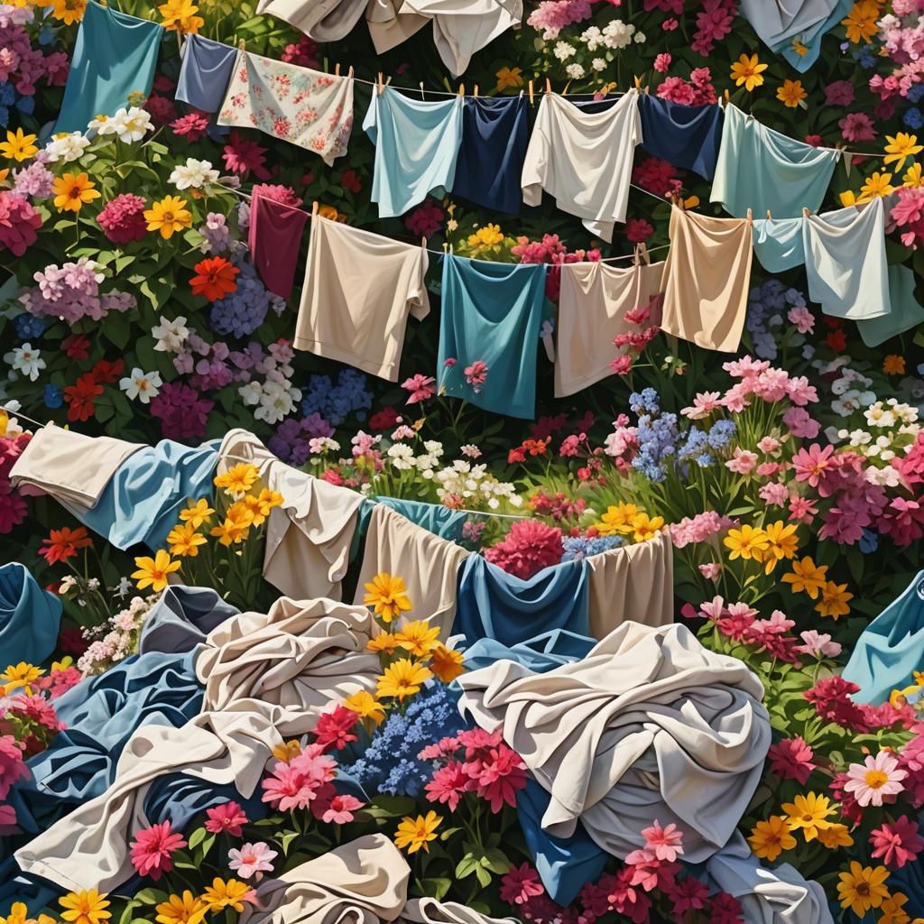 Laundry in Spring Garden: Vibrant Matte Painting