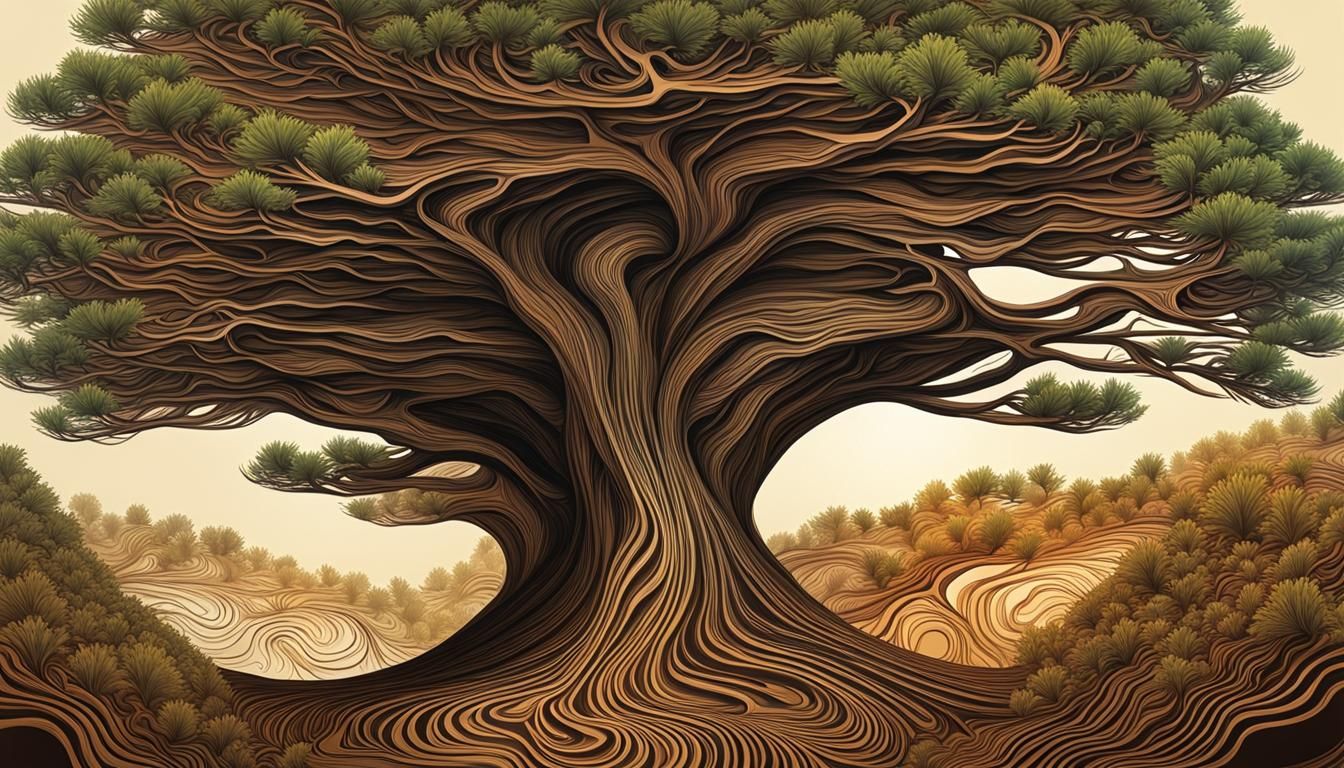 Aleppo Pine Tree in Wild Woods, Zentangle Fractal Art