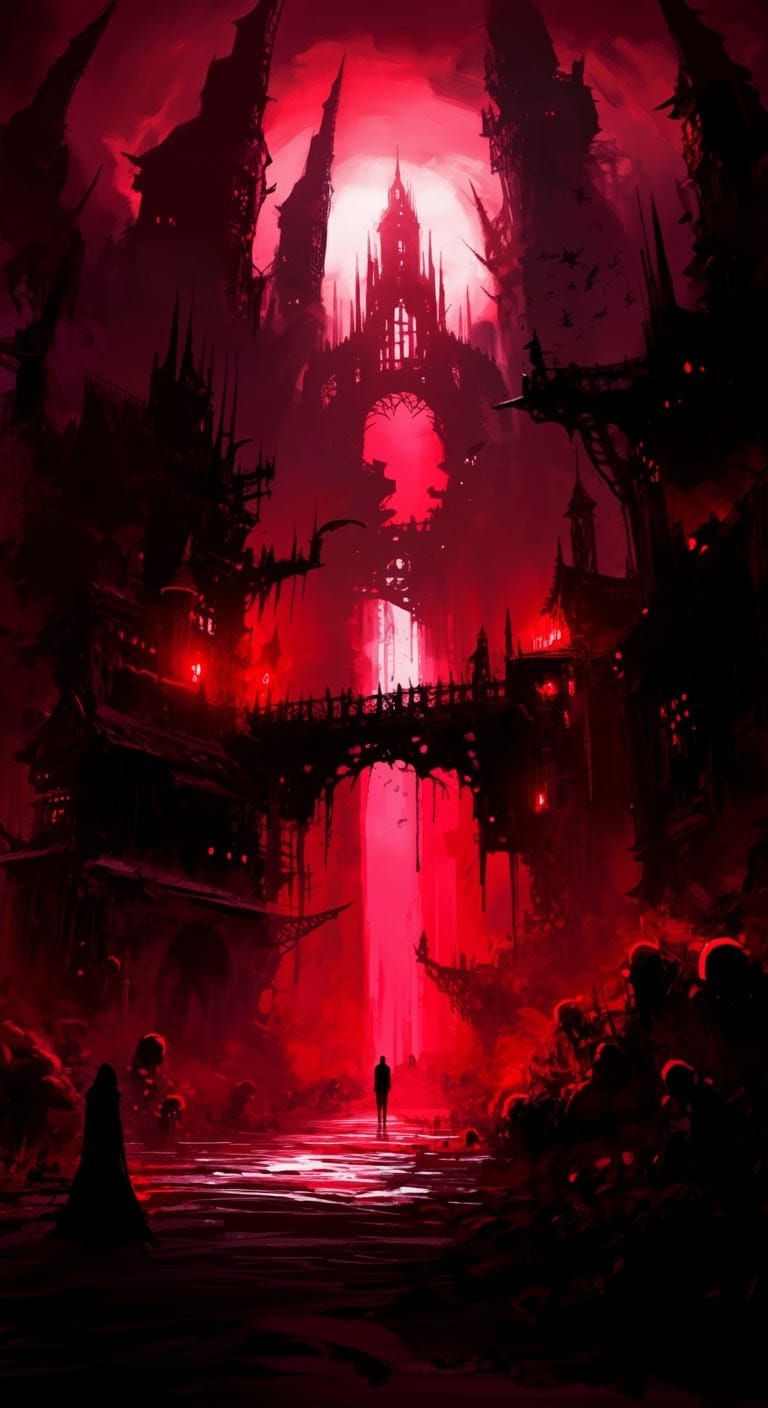 Haunting Crimson Purgatory Landscape in Speedpaint Style