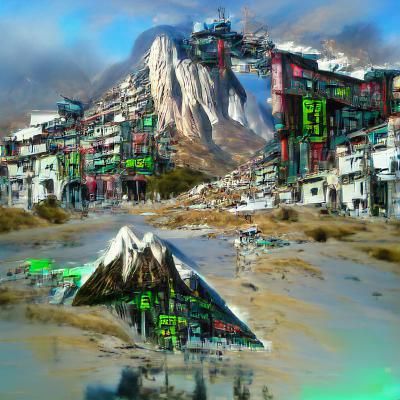 Cyberpunk Mountain Town: A Dystopian Vision