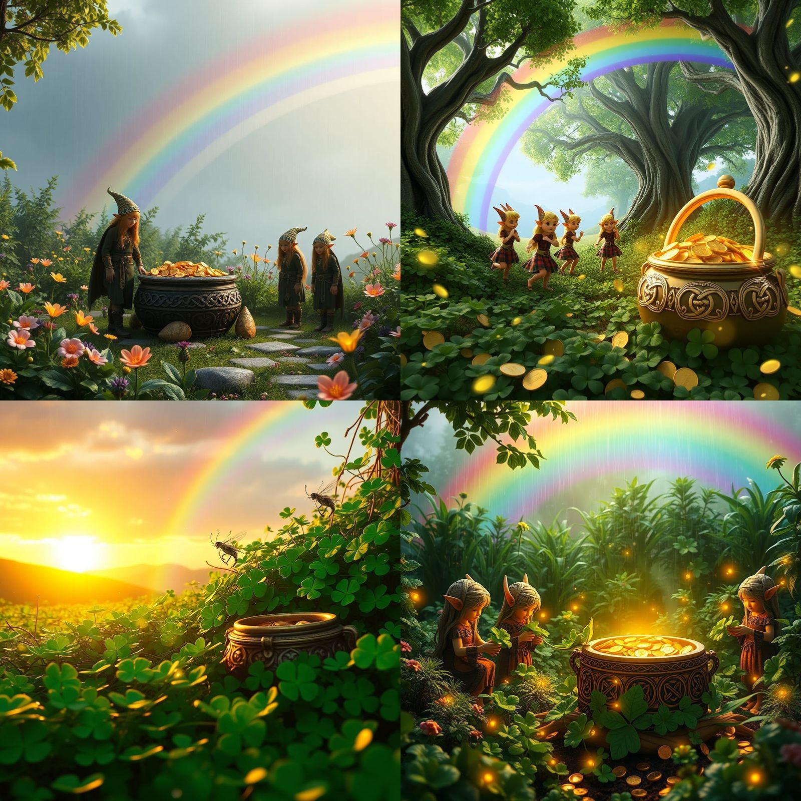 Celtic Garden with Elves, Rainbow and Treasure
