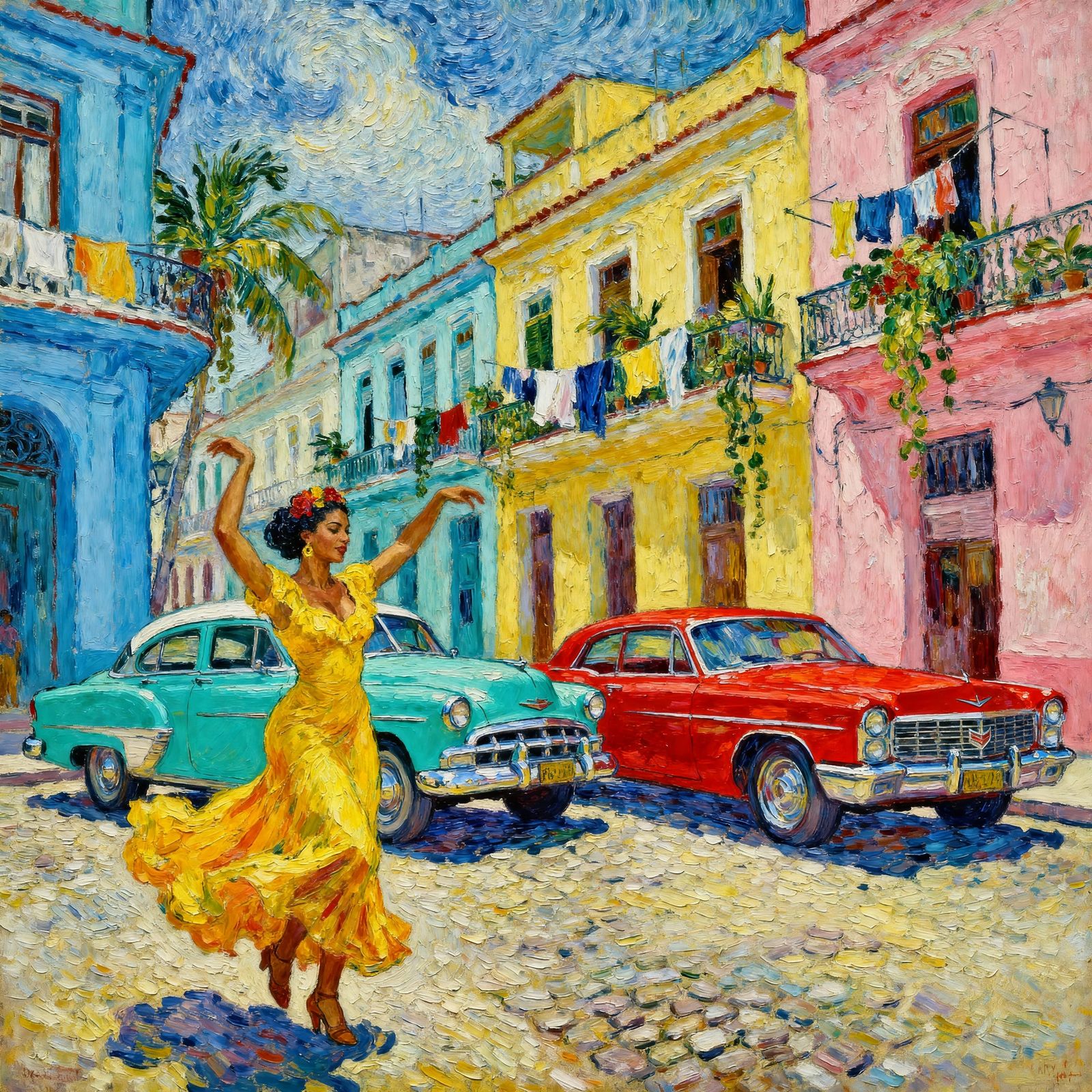 Cuban Street Dance: Oil Knife Style Painting