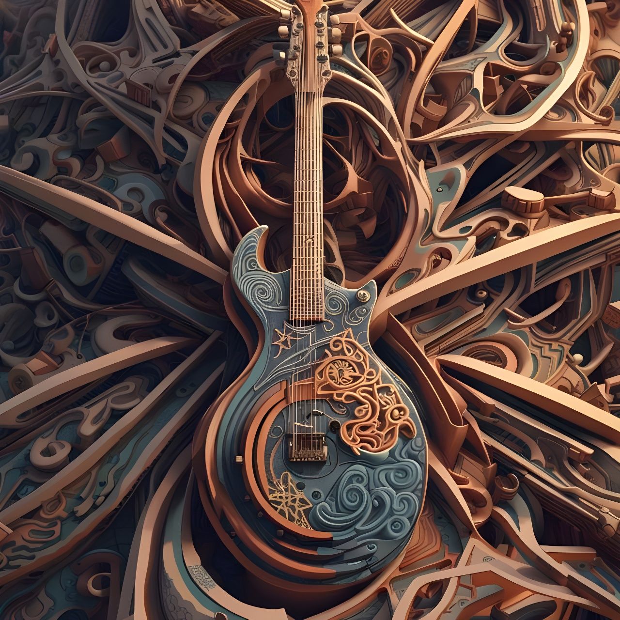 Impossible Guitar in Gaudí-Escher Style