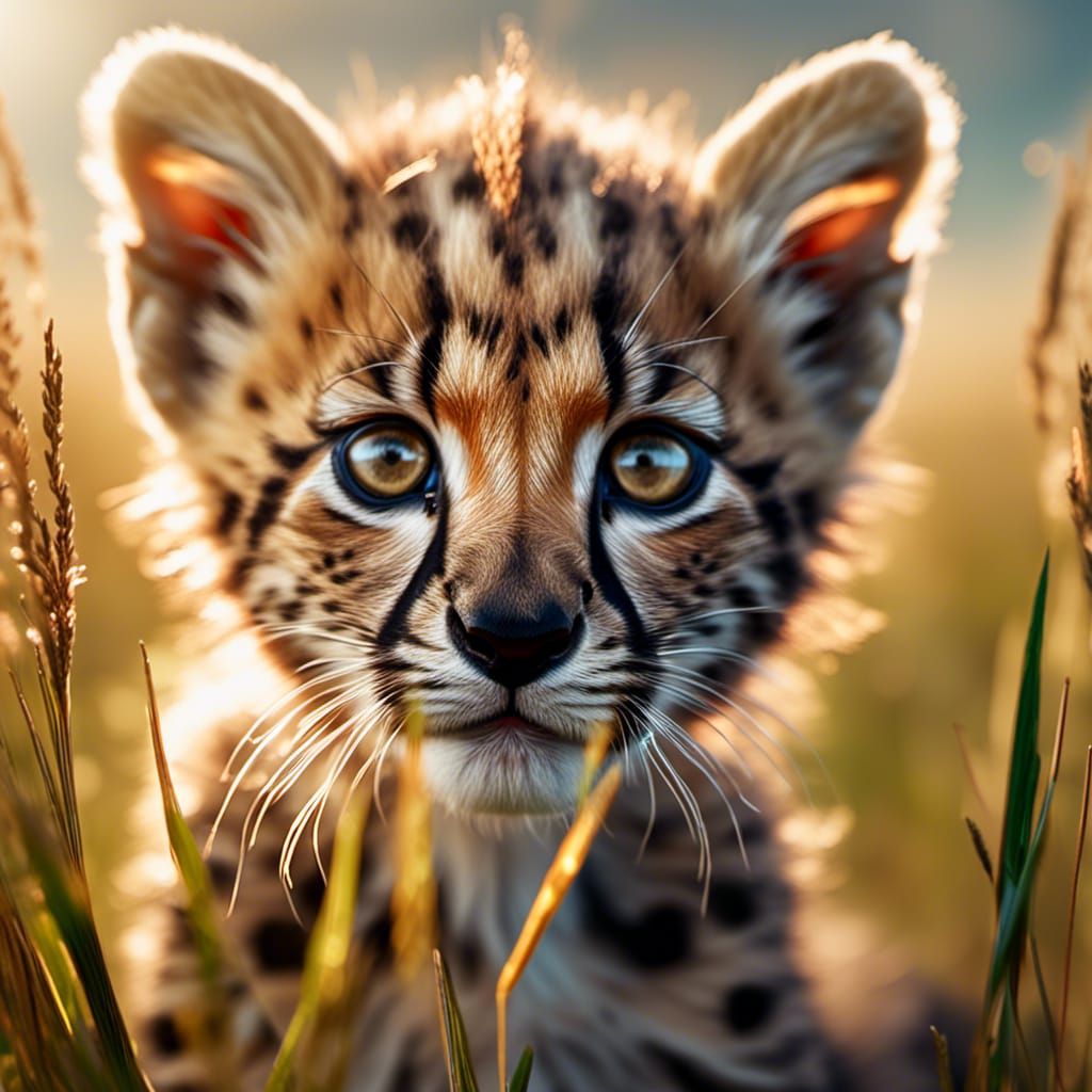 Happy Cheetah Kitten Portrait in Natural Light