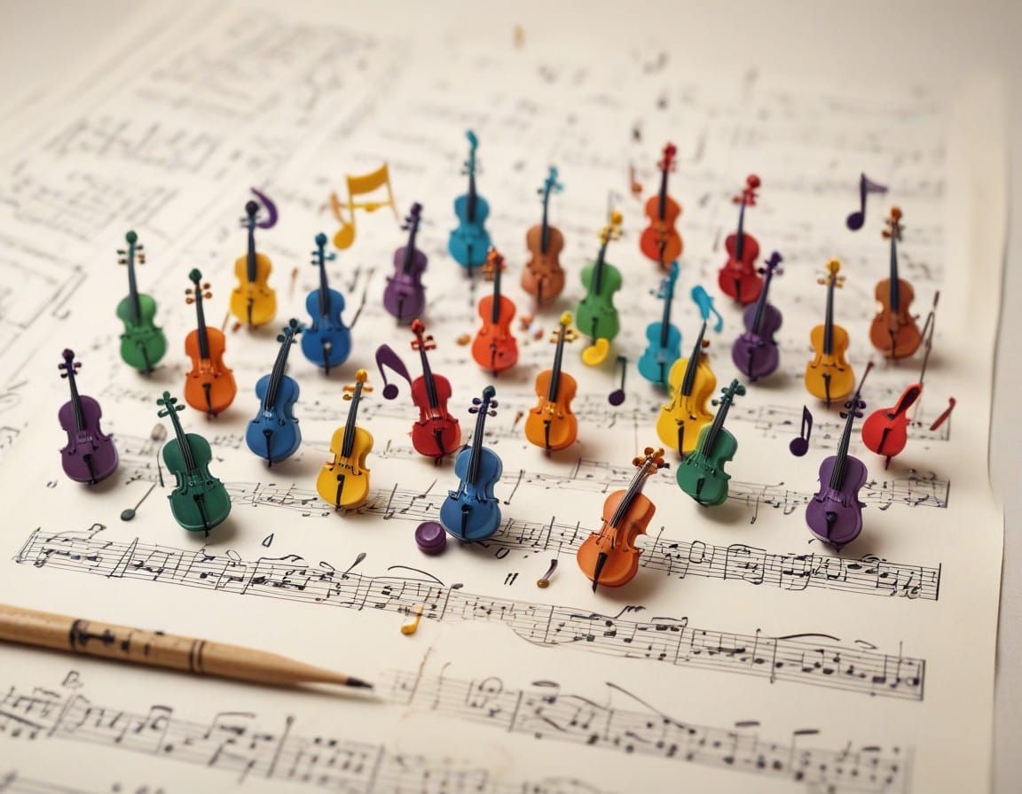 Whimsical Instruments Play Musical Notes in a Smoky, Vintage...