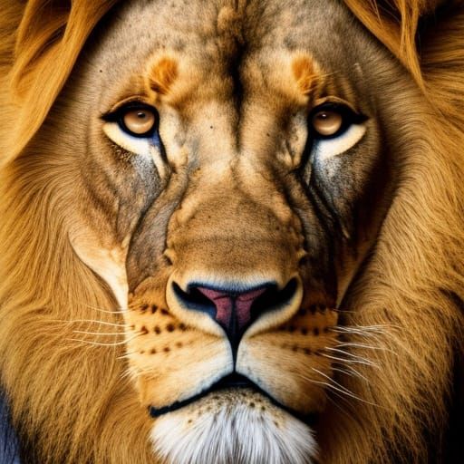 Majestic Lion Portrait in Floral Setting