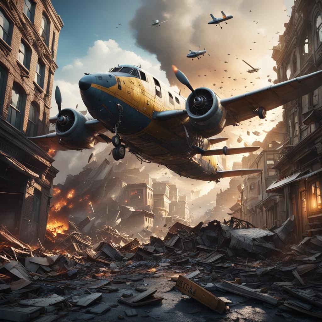 Plane Crashing in Town: Detailed Matte Painting