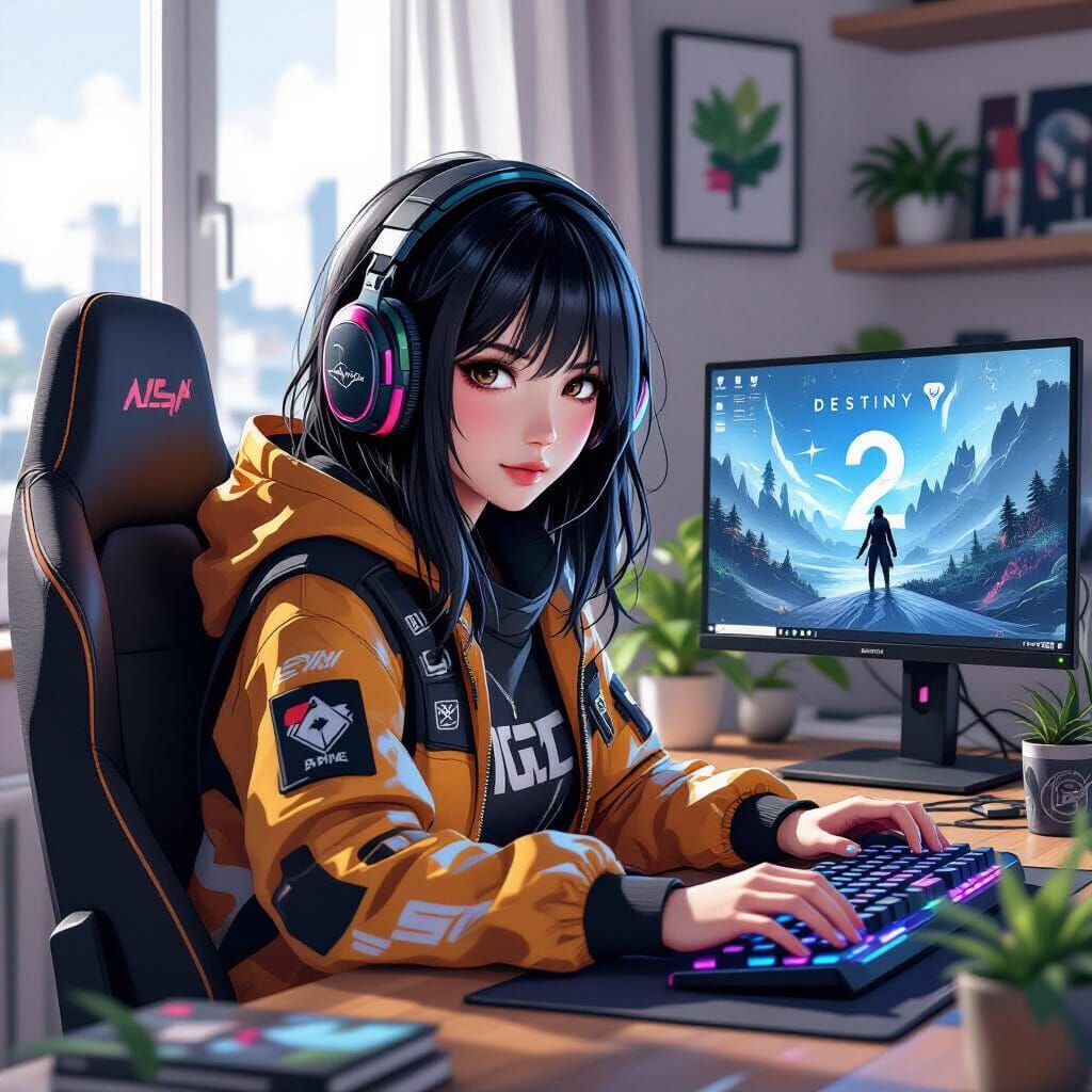 Girl Plays Destiny 2 in Portugal, Digital Art Style