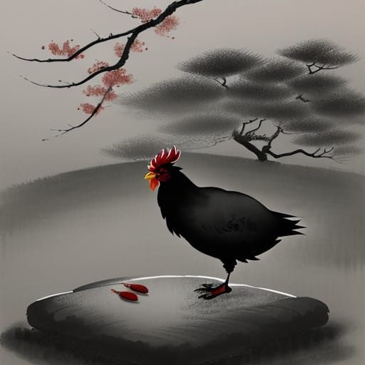 Sumi-e of a chicken