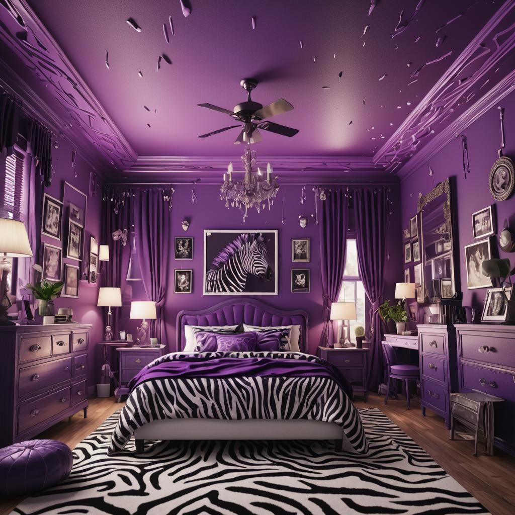 Emo Teen Bedroom with Zebra Print, Digital Art
