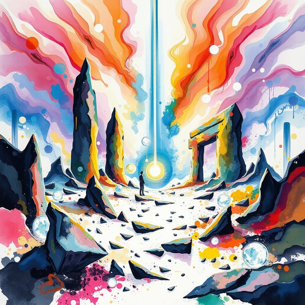 Ethereal Glass Laser Plant Ruins in Vibrant Abstract Style