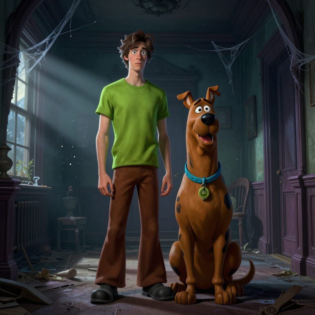 Realistic Scooby Doo and Shaggy in Haunted Mansion