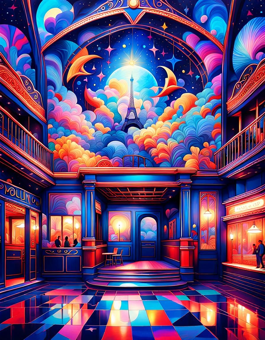 Abstract Moulin Rouge in Paris: Holographic Illustration