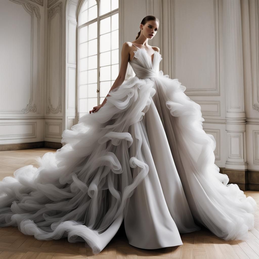 Haute Couture Wedding Dress with Smoke Trim