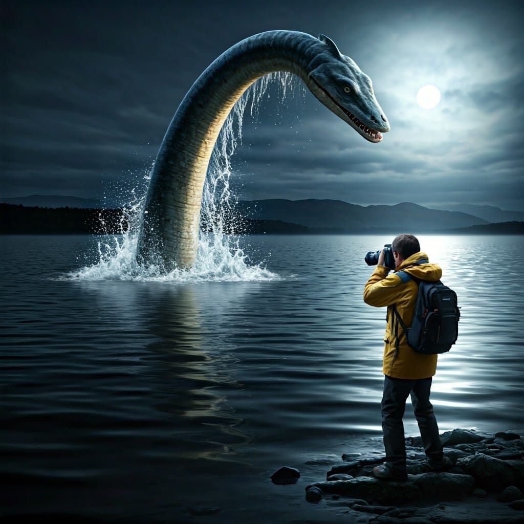 Loch Ness Monster Emerges, Wildlife Photography Style