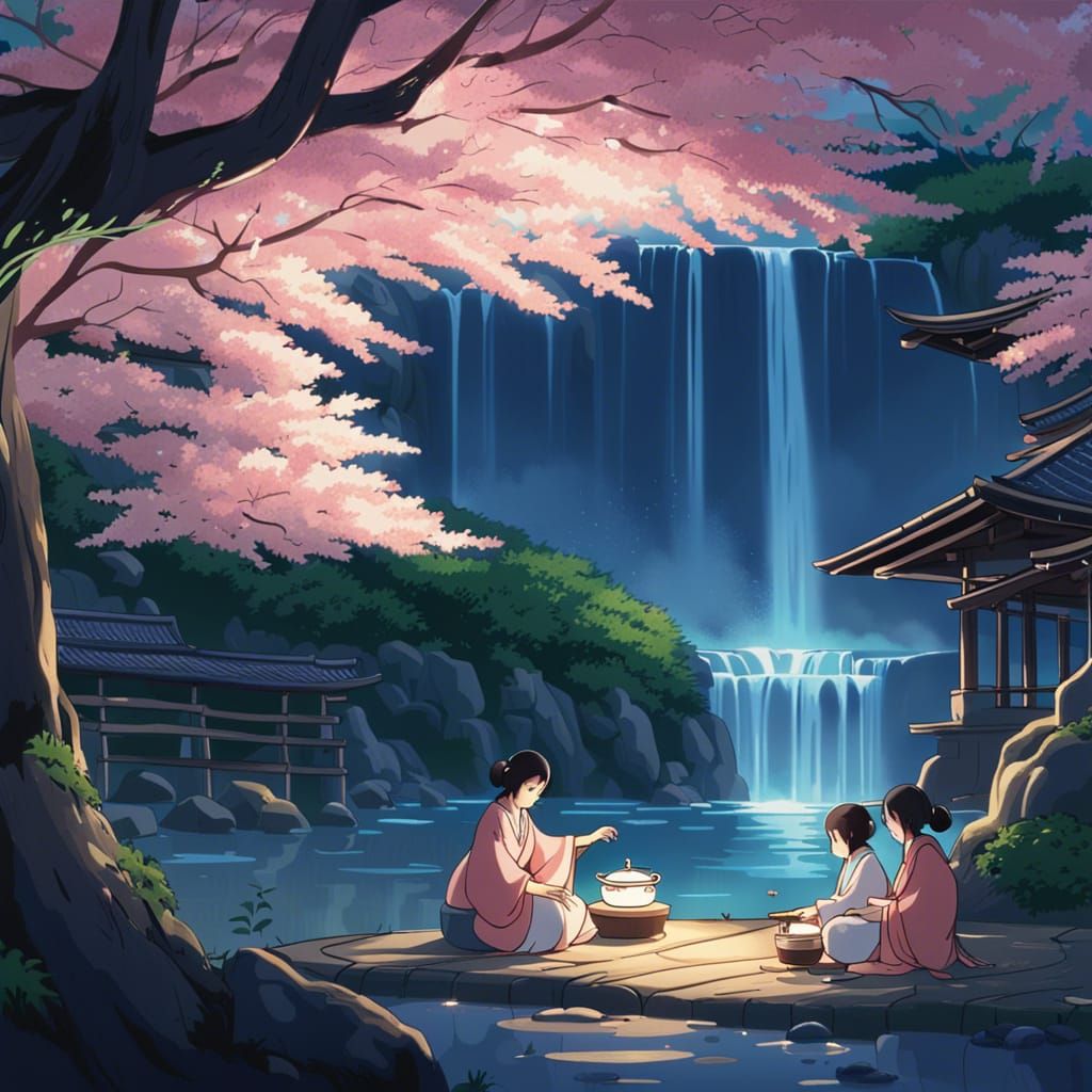 Japanese Tea Ceremony at Night, Ghibli-Inspired Anime
