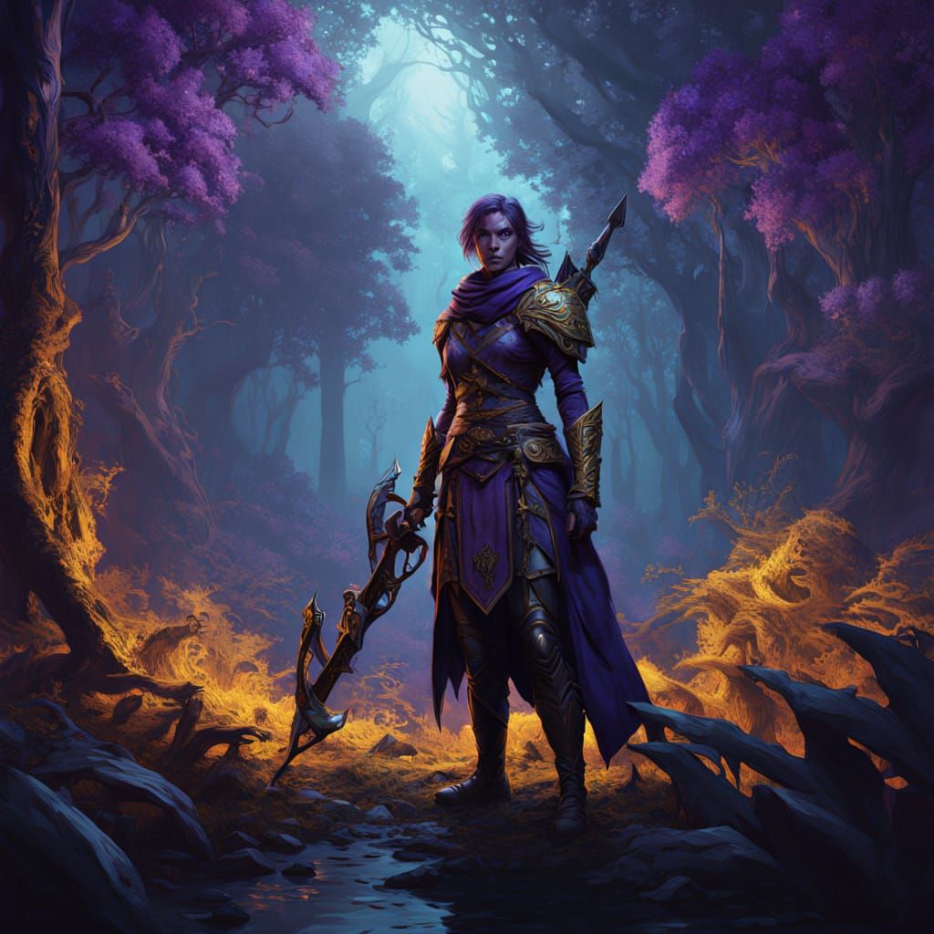 Dark Fantasy Monster Hunter in Eerie Forest